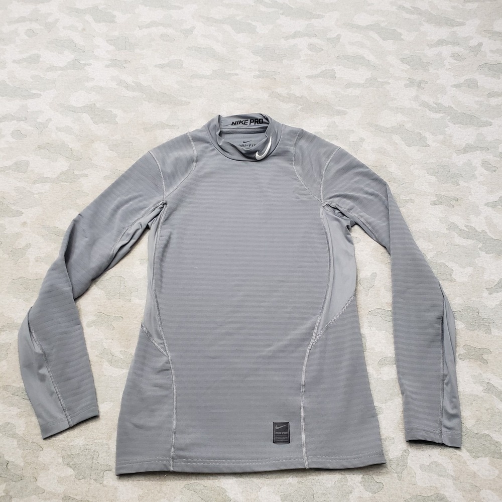 Nike Pro Shirt Mens Small Gray Dri-Fit Fitted Long Sleeve Ribbed Compression